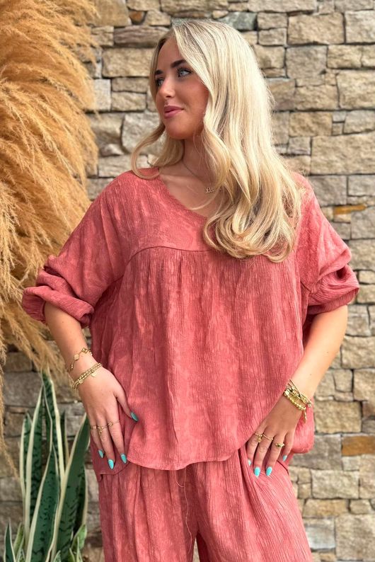 Kiti Paisley Damask Artist Smock Terracotta